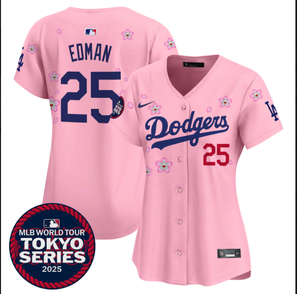 Women Los Angeles Dodgers #25 Edman Tokyo Series 2025 pink Limited Stitched Jersey->women mlb jersey->Women Jersey